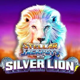 Stellar Jackpots with Silver Lion online game logo by Lightning Box Game on safekasyno.com
